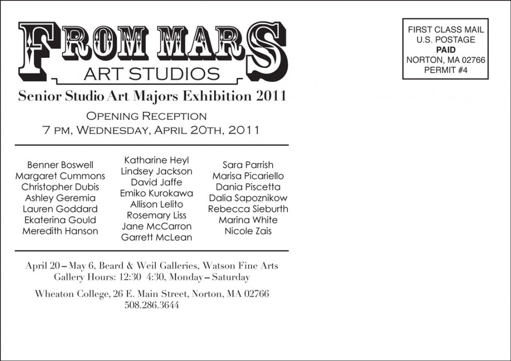 From Mars Art Studios (postcard mailer-back)