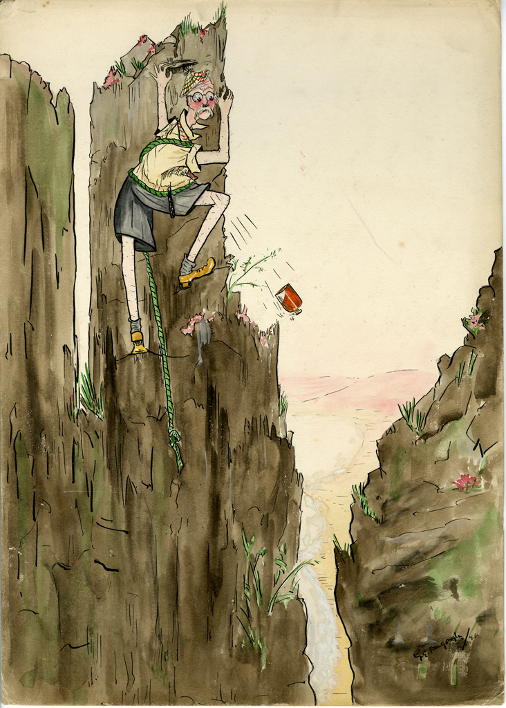 Man on a Cliff Cartoon, Gladys Bengough