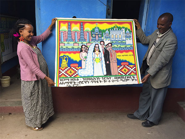 Wedding painting, held by the artist