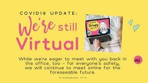 "we're still virtual" image from Mallory Grimste