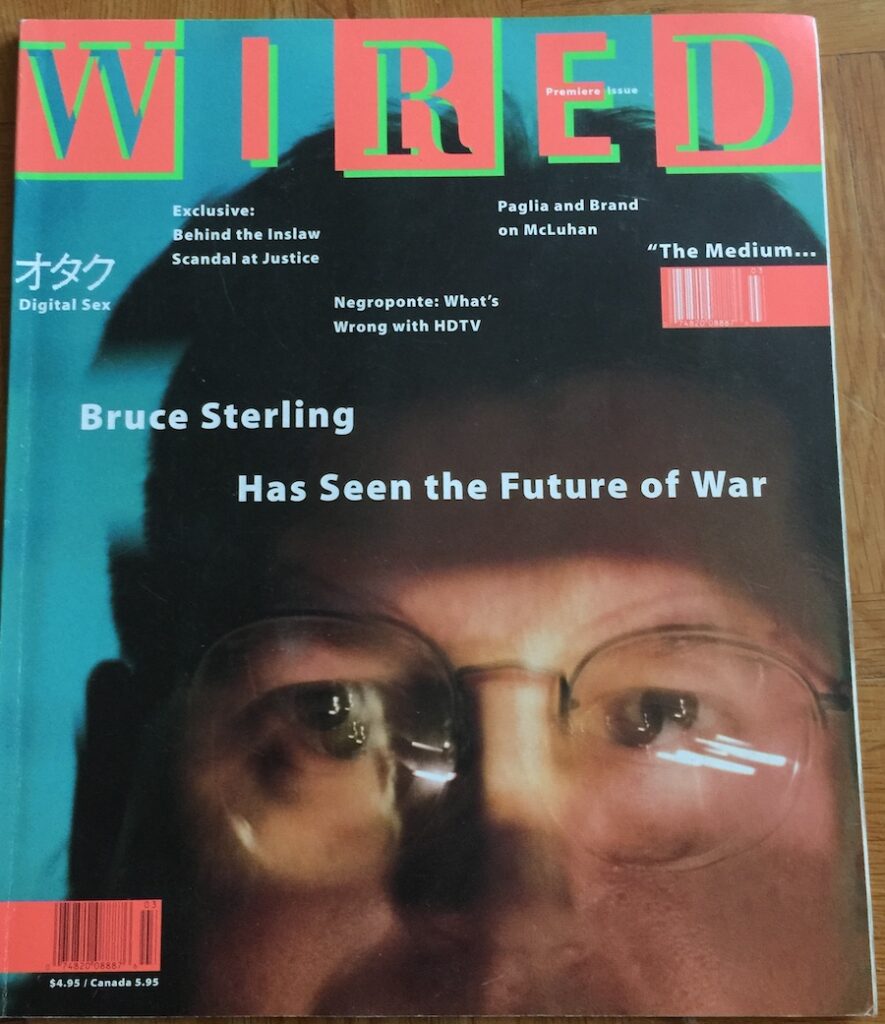 Bruce Sterling on the cover of the first Wired Magazine 1993